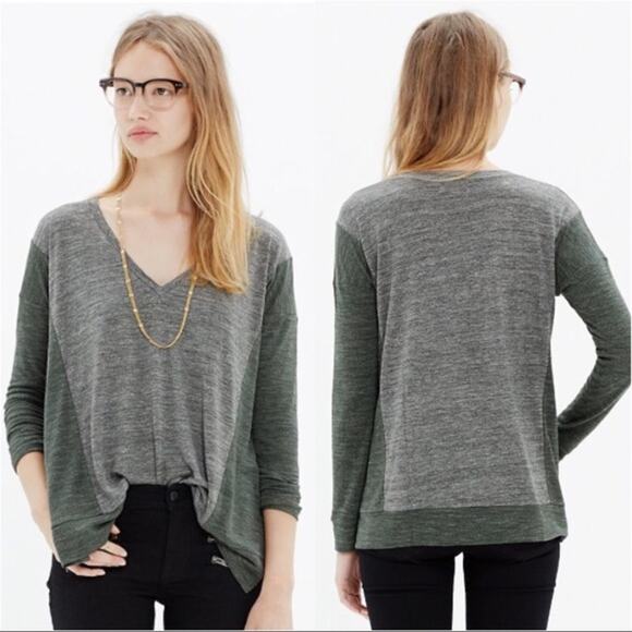 Madewell Two-Tone Gray Color Block Long Sleeve All Around Top Women's Size Small - Picture 1 of 6